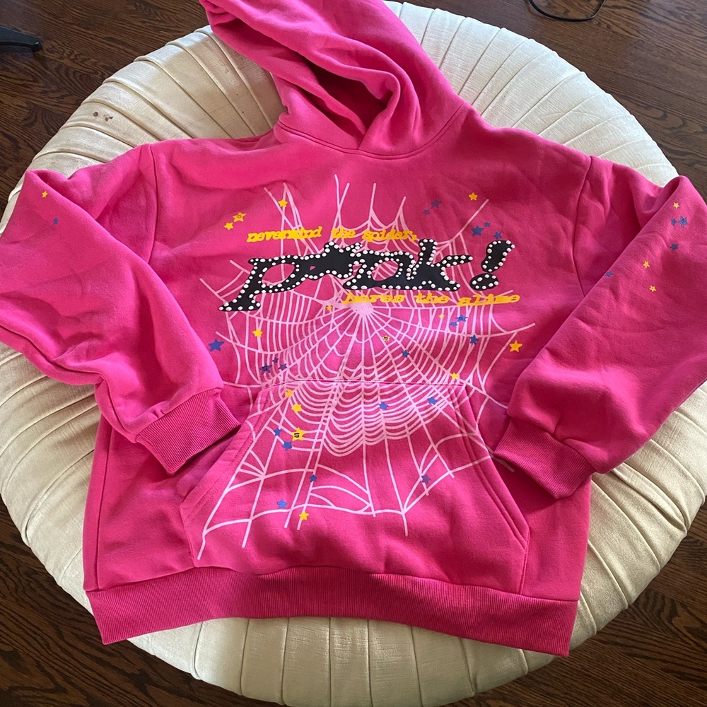 Pink Graphic Hoodie with Spider Web Design